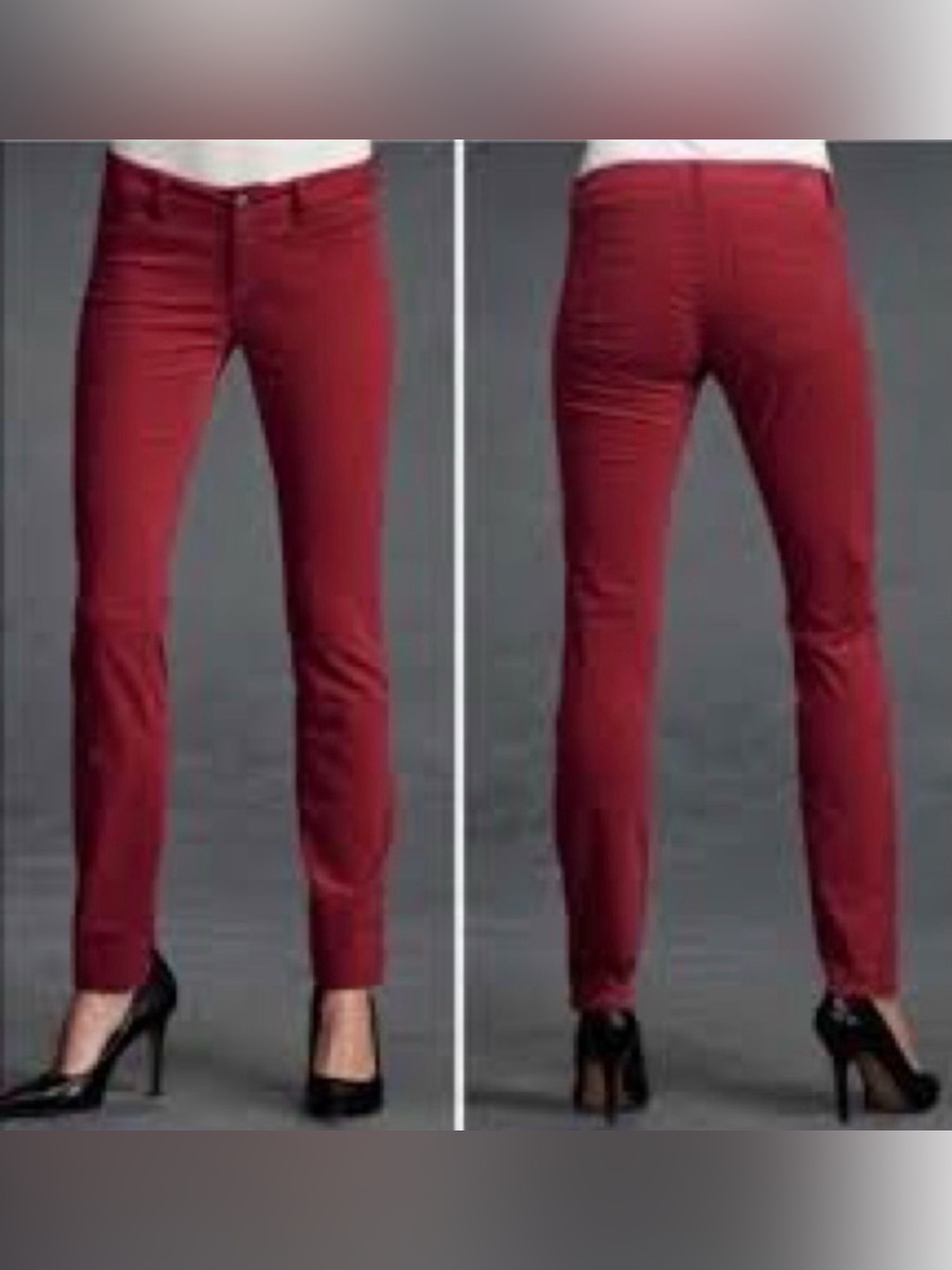 CABI Red Corduroy Skinny Jeans Fitted Pants Ribbed Mid Rise Burgundy Style #160